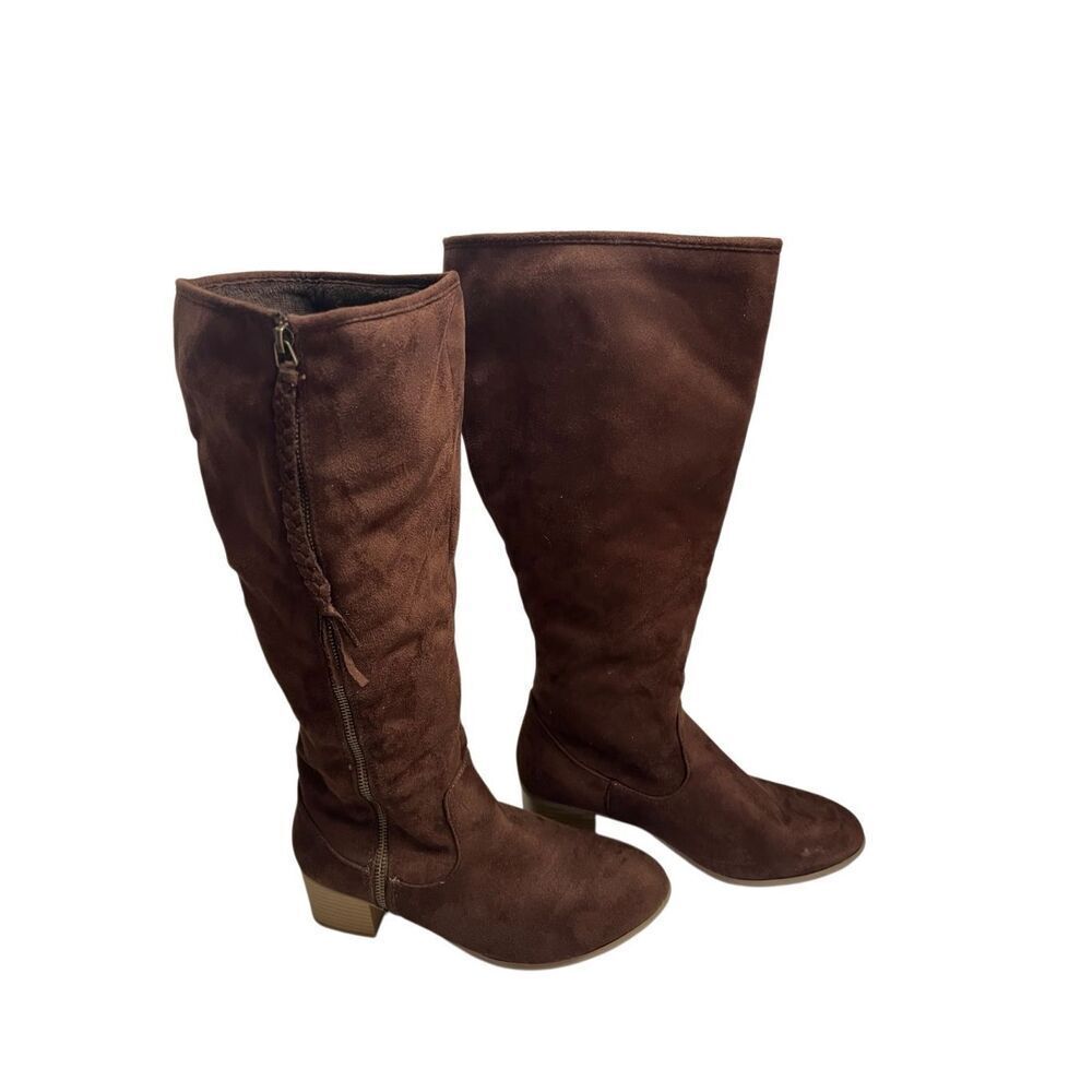JG Womens Brown Zippered Braided Tassel Boots Size 8.5 Lined SEE DESCRIPTION
